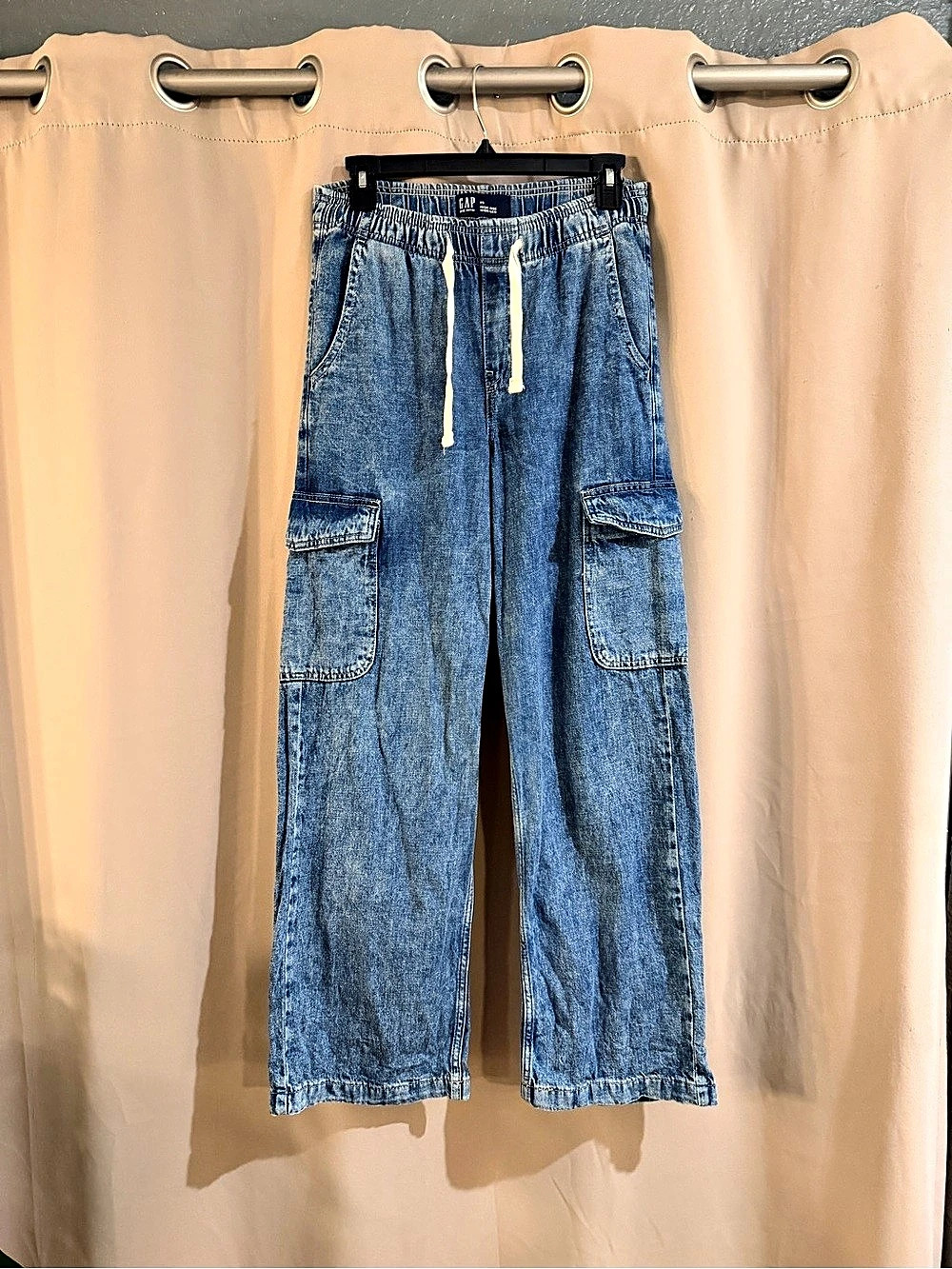 GAP High Rise Wide-Leg Denim Cargo Pants Blue